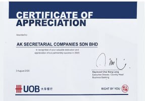 Certificate of Appreciation, UOB Bank 2020