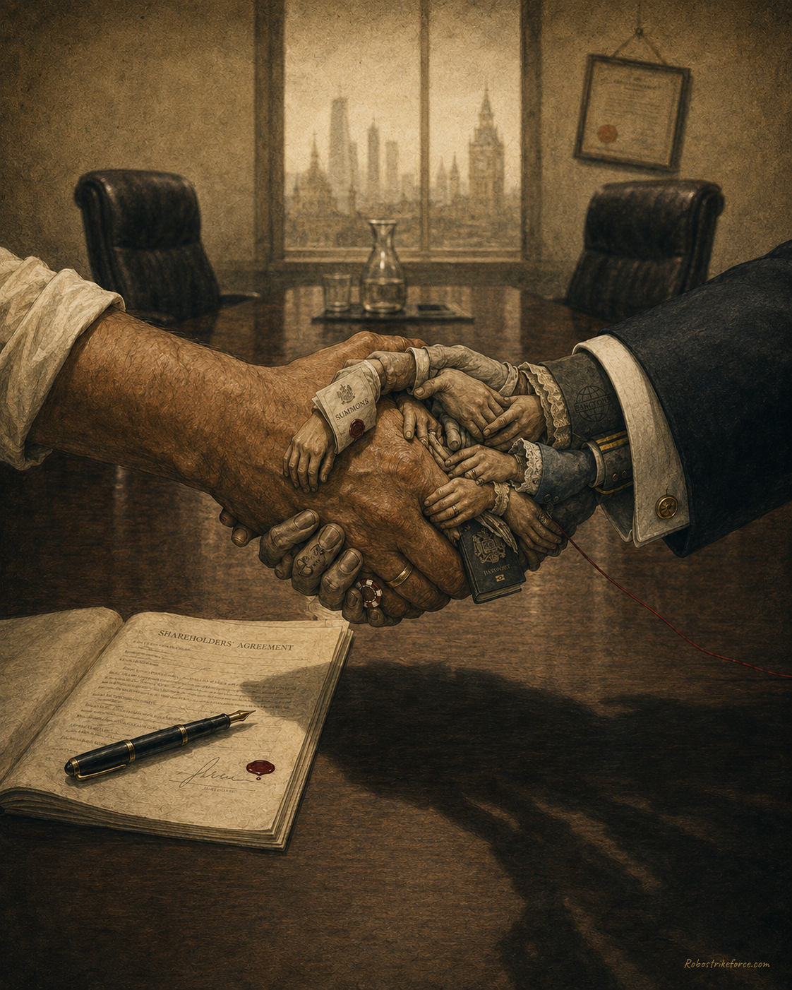 Conceptual illustration: binding your company's fate to another party — irreversibly, on presentation alone